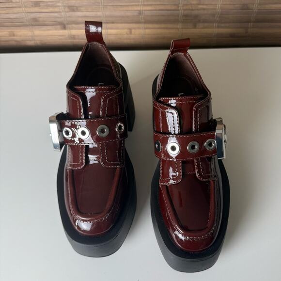 Larroude Stewart 100mm Patent Leather Platform Oxfords in Maroon - Picture 3 of 10